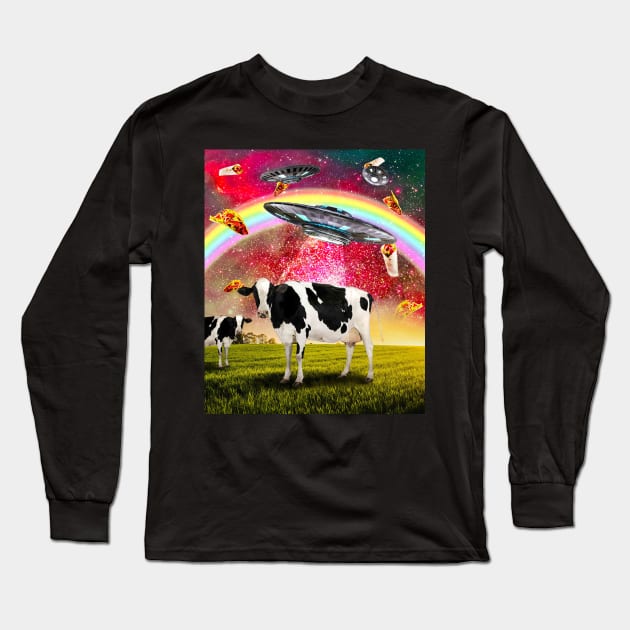 Cow UFO Abduction Long Sleeve T-Shirt by Random Galaxy